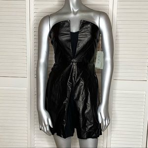 A.L.C. ALC Black Strapless Leather Wool Inset Architectural Bustier Dress 2 NWT